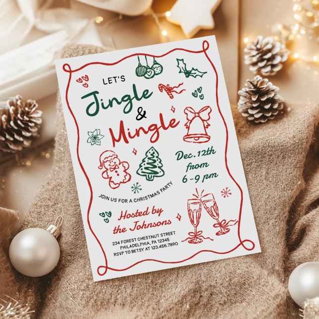Hand Drawn Jingle and Mingle Christmas Party Invitation (Creator Uploaded)