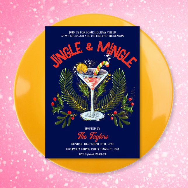 Hand Drawn Jingle Mingle Christmas Cocktail Party Invitation (Creator Uploaded)