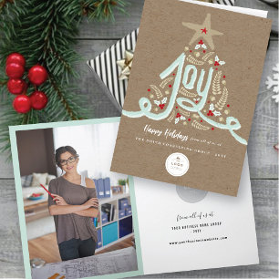Hand Drawn Joy Calligraphy Rustic Foliage Business Holiday Card