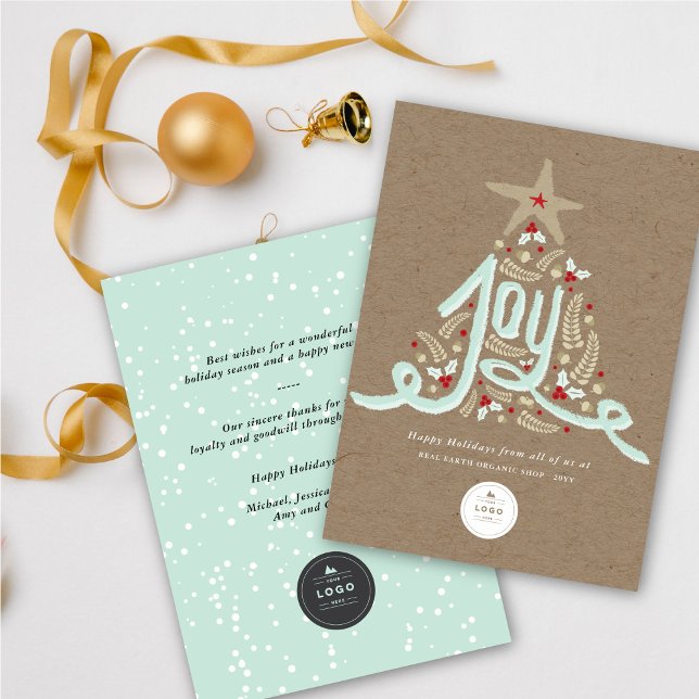 Hand Drawn Joy Calligraphy Rustic Foliage Business Holiday Card (Creator Uploaded)