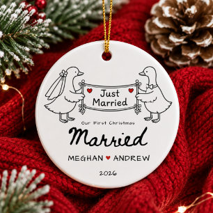Hand Drawn Just Married Christmas Ornament