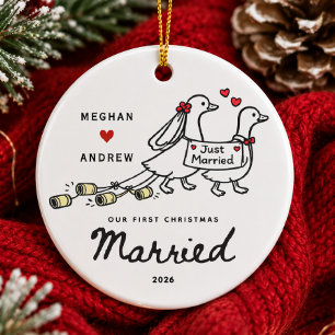 Hand Drawn Just Married Ornament