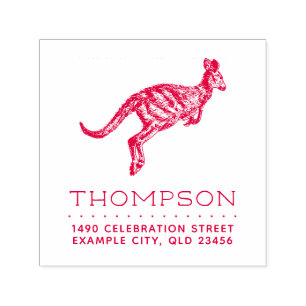 Hand-drawn Kangaroo Family Name Return Address Self-inking Stamp