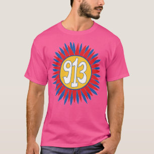 Hand Drawn Kansas Sunflower 913 Area Code Crimson T-Shirt