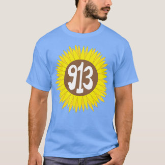Hand Drawn Kansas Sunflower 913 Area Code T-Shirt