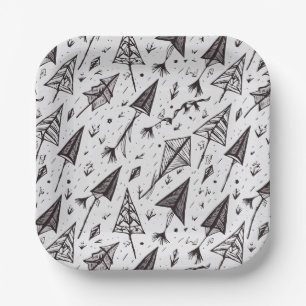 Hand Drawn Kite and Arrow Figures Paper Plate