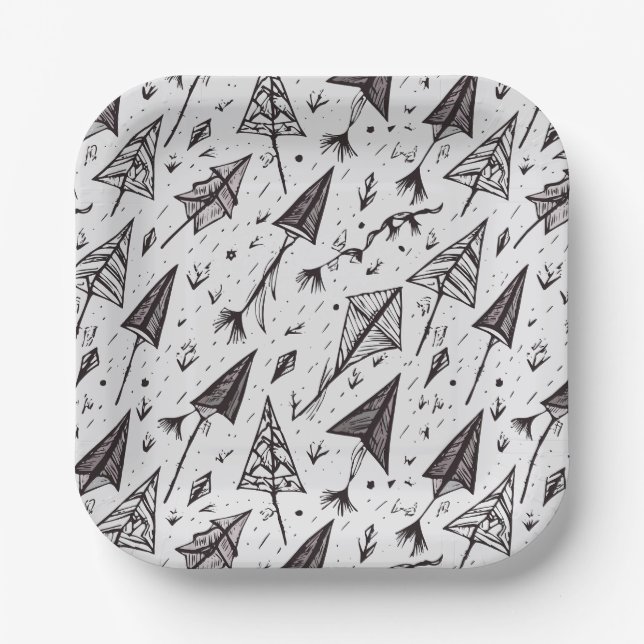 Hand Drawn Kite and Arrow Figures Paper Plate (Front)