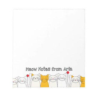 Hand-Drawn Kitty Modern Cat with Custom Name Notepad