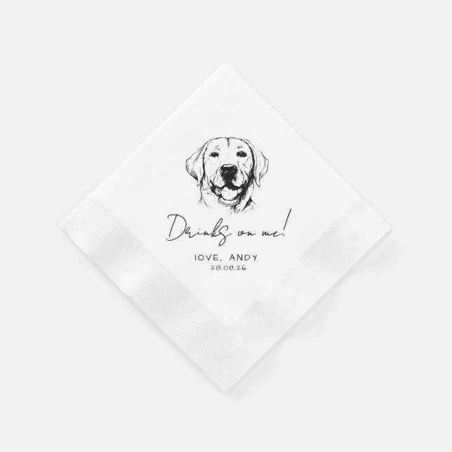 Hand Drawn labrador retrieve Drinks on me Cocktail Napkin (Corner)