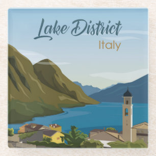 Hand Drawn Lake District Italy Scenery Sketch Glass Coaster
