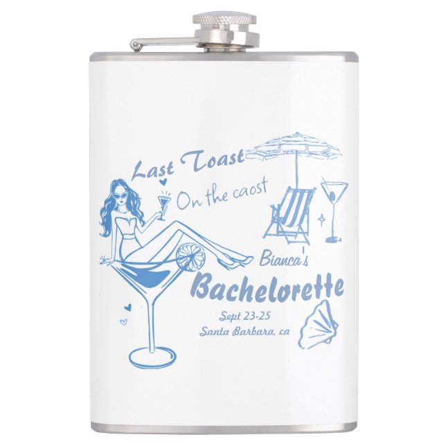 Hand Drawn Last Toast On The Coast Bachelorette  Hip Flask (Front)
