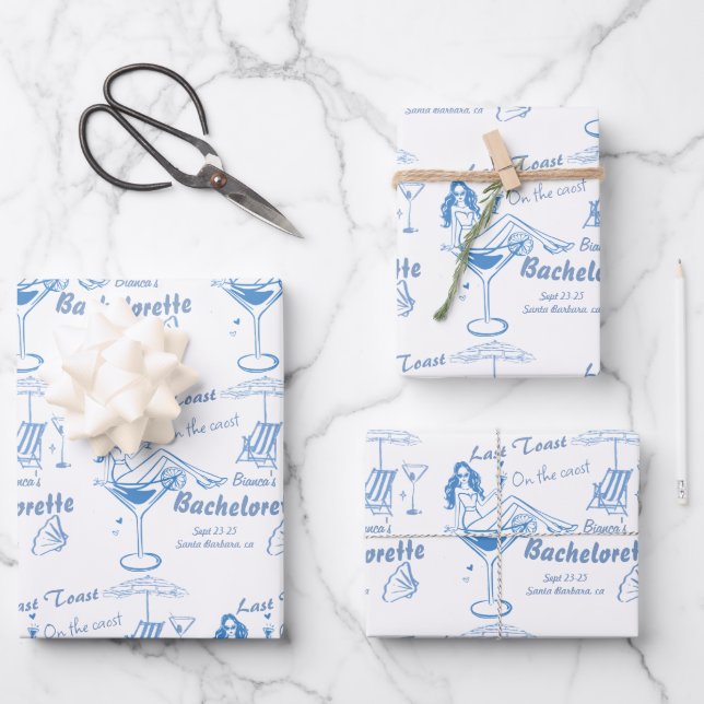 Hand Drawn Last Toast On The Coast Bachelorette  Wrapping Paper Sheet (Front)