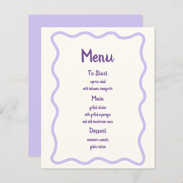 Hand Drawn Lavender Wavy Border Bridal Shower Menu (Front/Back)