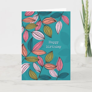 Hand drawn Leaf Art Petal Happy Birthday Card