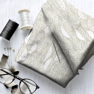 Hand Drawn Leaf Pattern White/Ecru ID495 Fabric