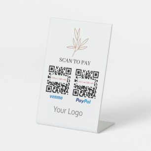 Hand-Drawn Leaf QR Code Scan to Pay Your Logo Pedestal Sign