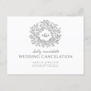 hand drawn leaf wedding cancellation dark grey announcement postcard