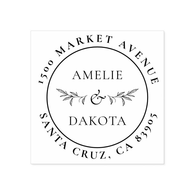 Hand-drawn Leaves Elegant Wedding Return Address Rubber Stamp (Imprint)
