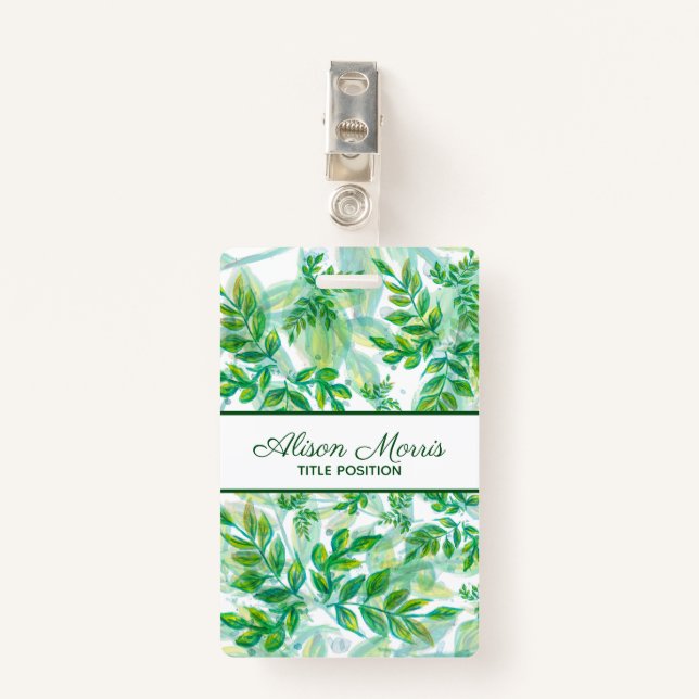 Hand-Drawn Leaves ID Badge (Front with Clip)