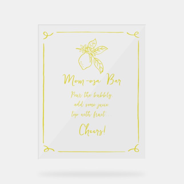 Hand Drawn Lemon Baby Shower Mum-osa Bar Acrylic Sign (Front)