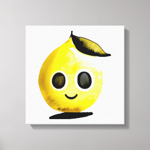 Hand-Drawn Lemon Emoji -Stretched Canvas Print
