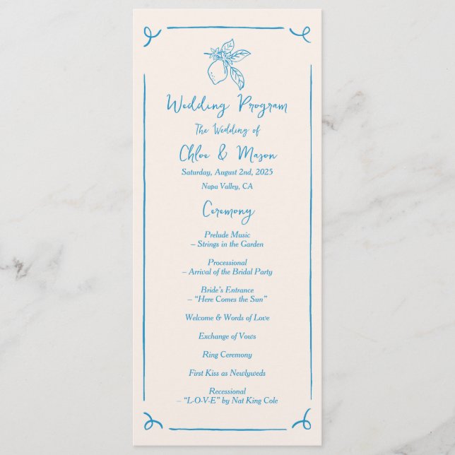 Hand Drawn Lemon Flat Program Programme (Front)