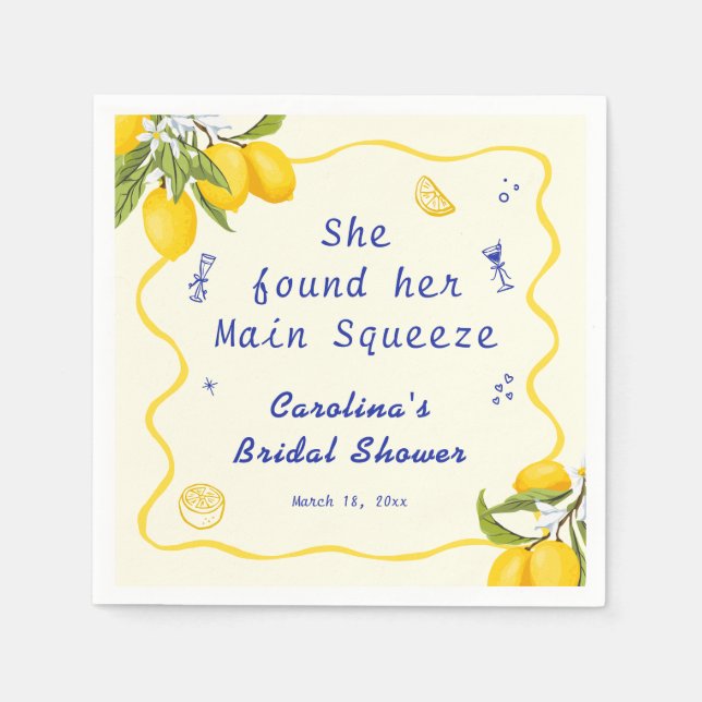 Hand Drawn Lemon Main Squeeze Bridal Shower Napkin (Front)