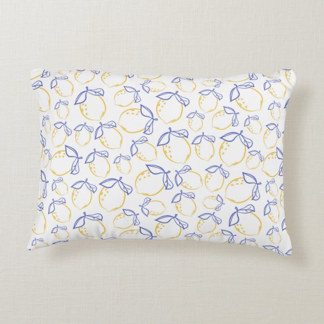Hand Drawn Lemon Pattern Accent Pillow (Back)