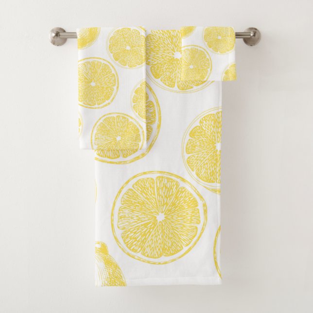 Hand drawn lemon pattern bath towel set (Insitu)