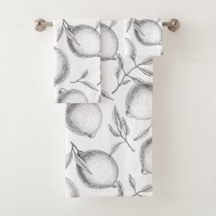 Hand drawn Lemon pattern Bath Towel Set
