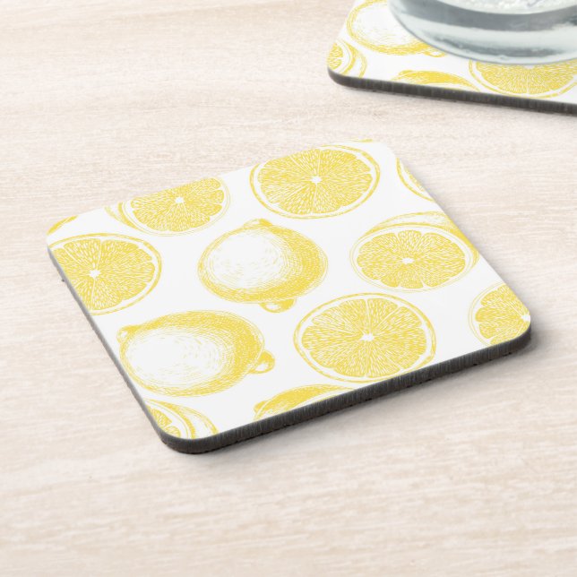 Hand drawn lemon pattern coaster (Left Side)