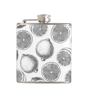 Hand drawn lemon pattern hip flask