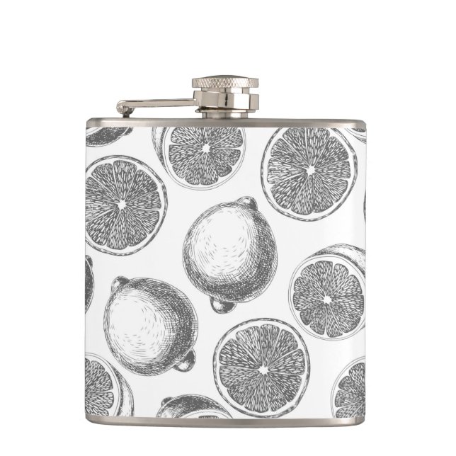 Hand drawn lemon pattern hip flask (Front)