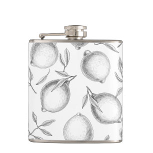 Hand drawn Lemon pattern Hip Flask