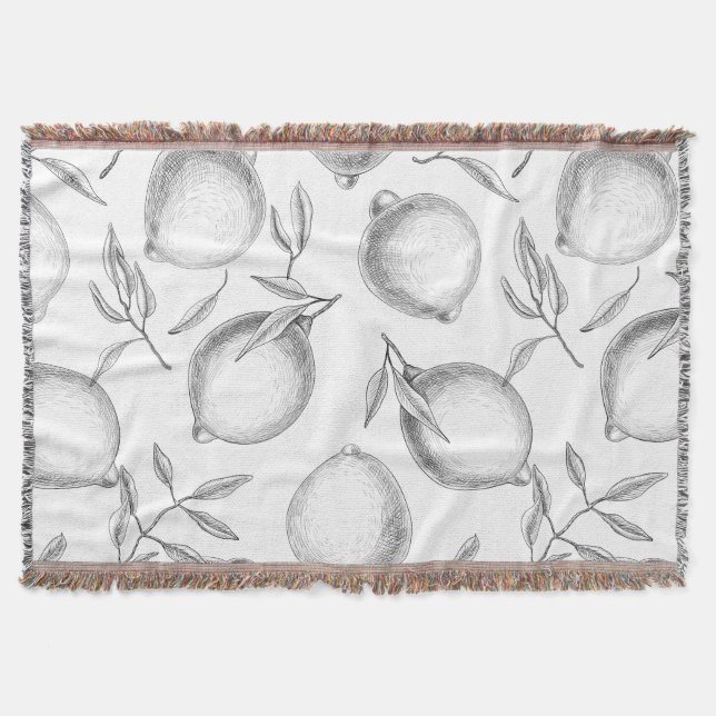 Hand drawn Lemon pattern Throw Blanket (Front)