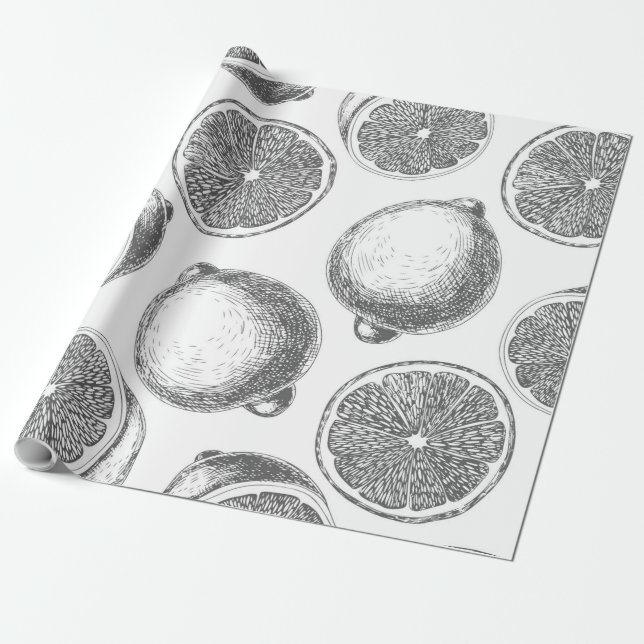 Hand drawn lemon pattern wrapping paper (Unrolled)