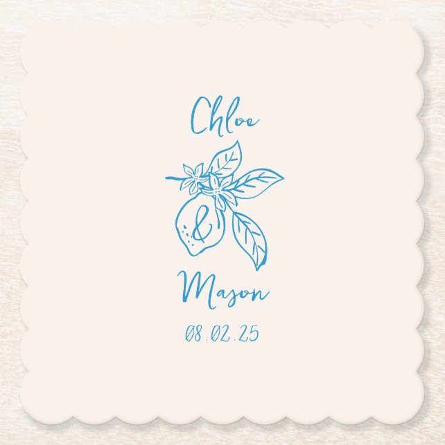Hand Drawn Lemon Wedding Paper Coaster (Front)