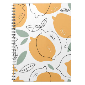 Hand drawn Lemons background. Seamless pattern wit Notebook