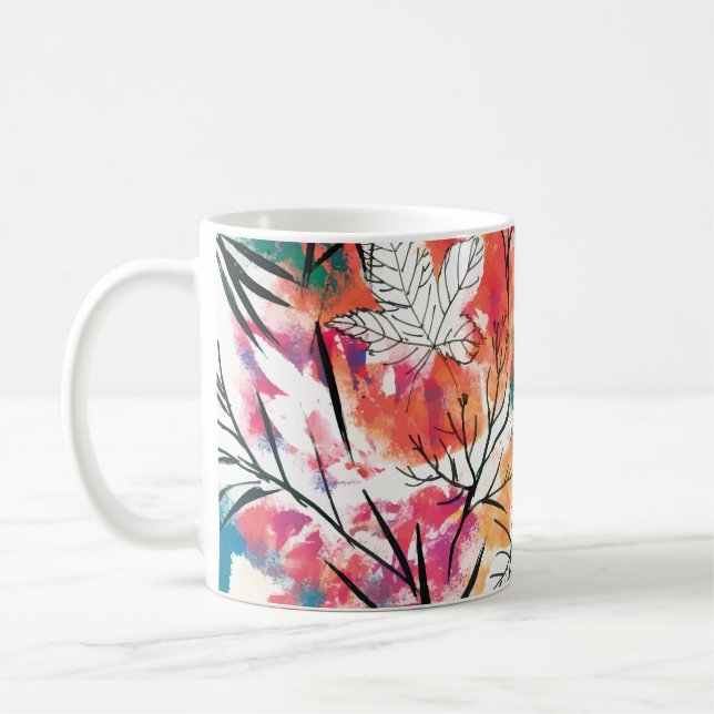 Hand Drawn Lemons, Blue Leaves Pattern. Coffee Mug (Left)