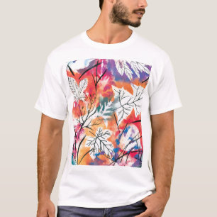 Hand Drawn Lemons, Blue Leaves Pattern. T-Shirt