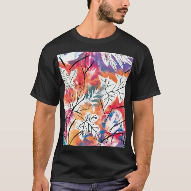 Hand Drawn Lemons, Blue Leaves Pattern. T-Shirt (Front)
