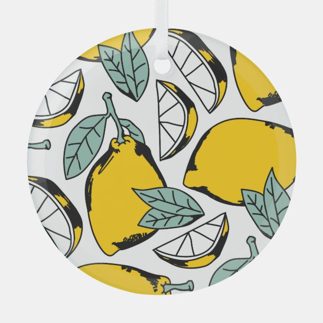 Hand drawn lemons, vibrant pattern. glass tree decoration (Front)