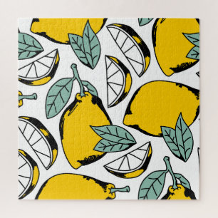 Hand drawn lemons, vibrant pattern. jigsaw puzzle