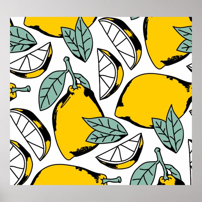 Hand drawn lemons, vibrant pattern. poster (Front)