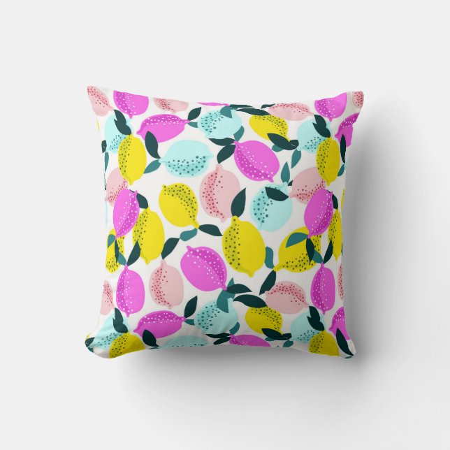 Hand Drawn Lemons Vintage Pattern Cushion (Front)