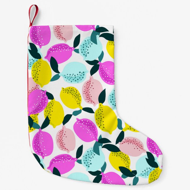 Hand Drawn Lemons Vintage Pattern Small Christmas Stocking (Front)