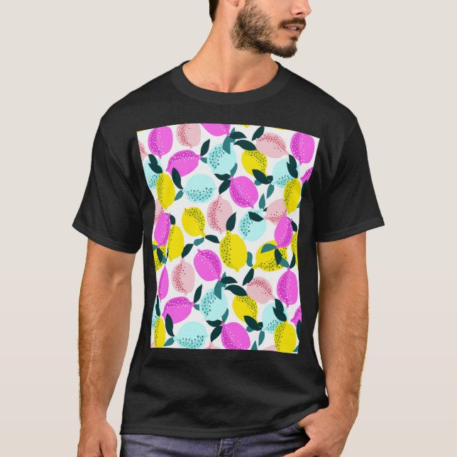 Hand Drawn Lemons Vintage Pattern T-Shirt (Front)