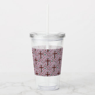 Hand-drawn Lenten Cross and Roses Clear Tumbler