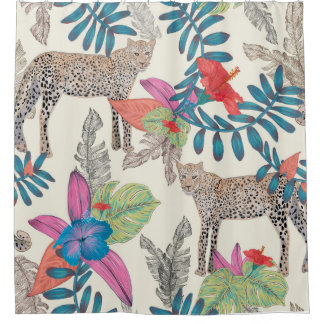 Hand drawn leopard shower curtain