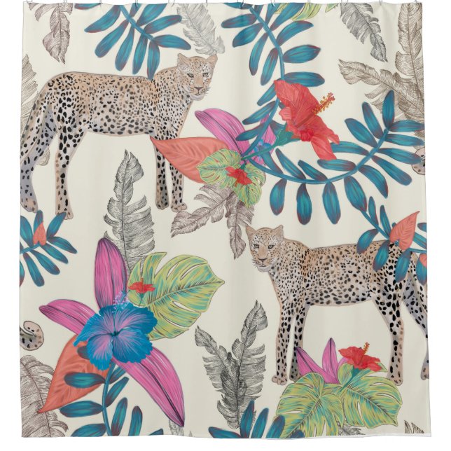 Hand drawn leopard  shower curtain (Front)